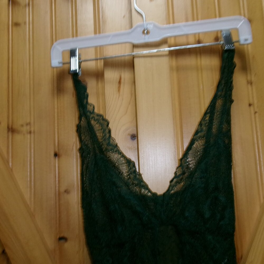 Vtg All lace teddy bodysuit Fredericks jade green lace and tulle 36 - Picture 2 of 4